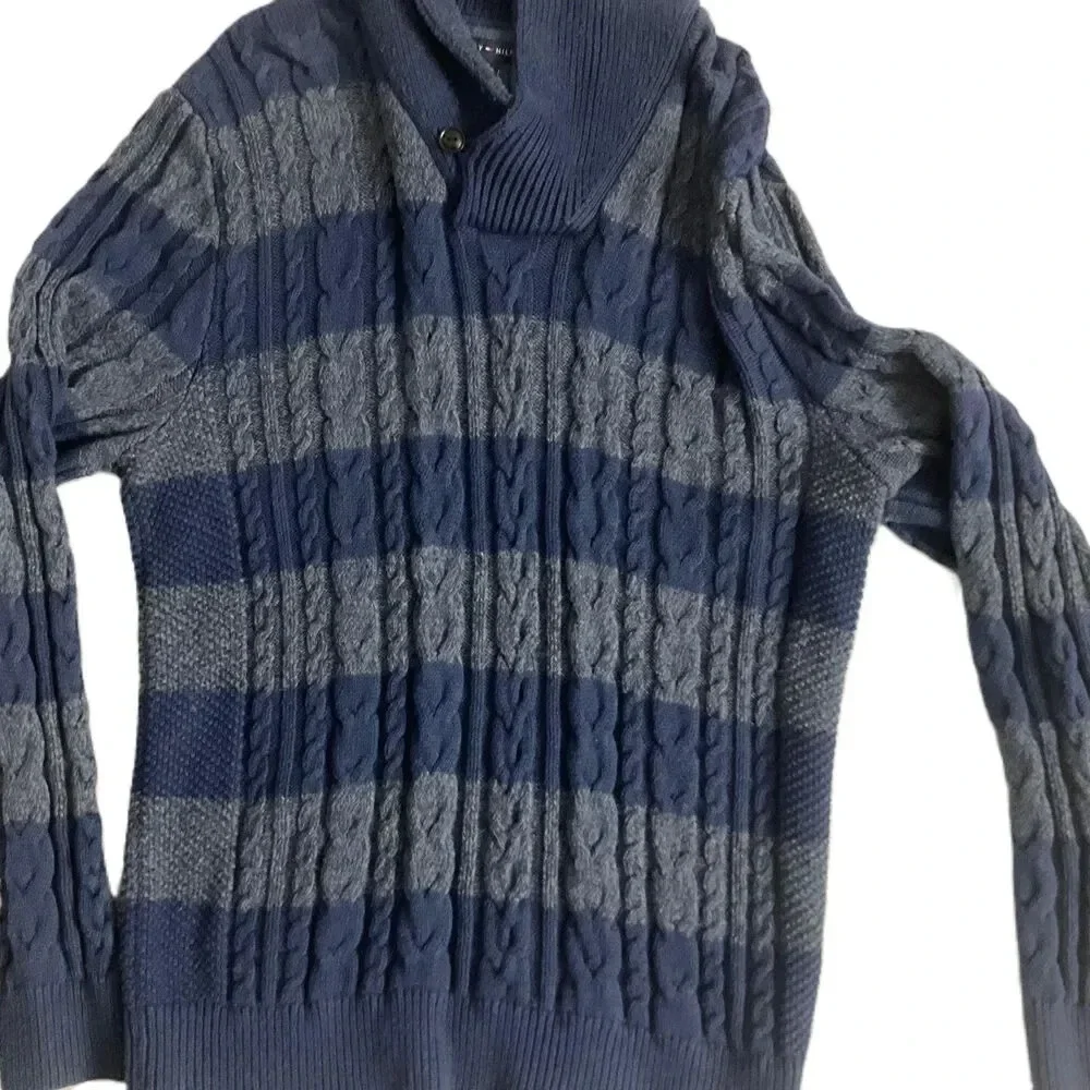Tommy Hilfiger Blue‎ Grey Fisherman Cable Knit Shawl Sweater Extra Large